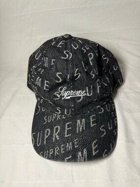 Supreme Black Denim Cap with White Tag